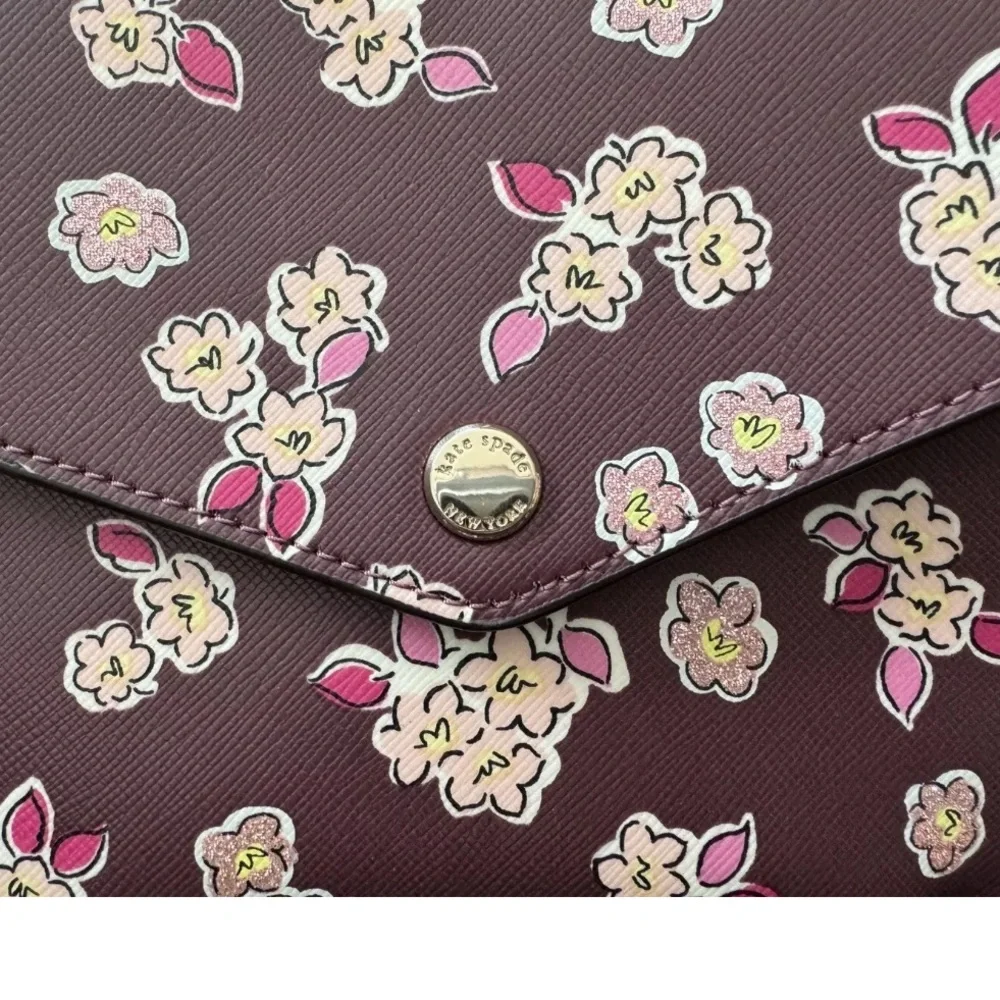 Kate Spade Frosted Floral Tinsel Flap Crossbody Bag/Clutch In Deep Berry